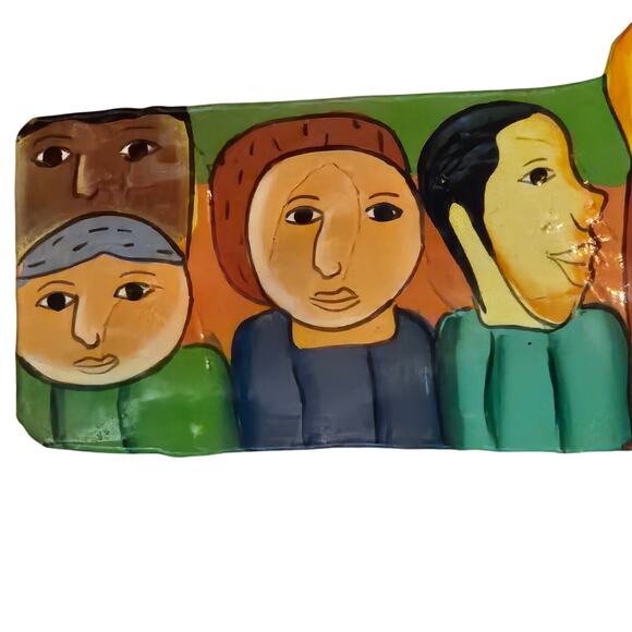 Vtg Handmade/painted Metal Christian People of the World Wall Hanging Folk art - Picture 2 of 7